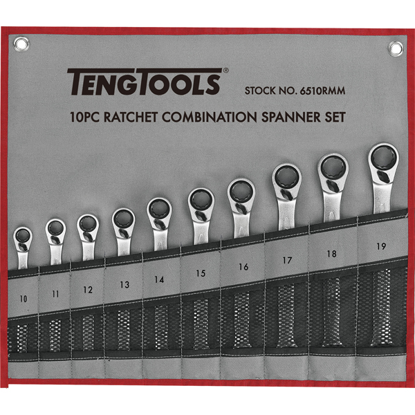 10 Piece Ratcheting Spanner Set (Handy Tool Roll)